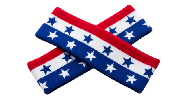 Patriotic red, white, and blue headbands with stars isolated on transparent background, perfect for showing team spirit or celebrating a national holiday