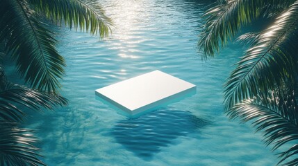 3d background product display podium scene with leaf geometric platform,cloud and sky, palm shadows and white stone podium,Mockup for eco beauty cosmetic advertising,Copy space.