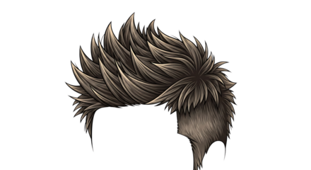 Illustration of a spiky hairstyle isolated on transparent background, showcasing a trendy and modern design, ideal for fashion, anime, manga, and graphic design projects
