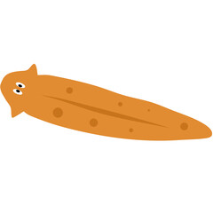 Cartoon illustration of a brown planarian flatworm with spots and eyes.