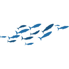 A school of blue fish swimming together in the ocean.