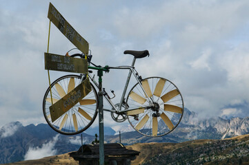 Bicycle at Passo Giau in the Dolomites, Belluno, Italy