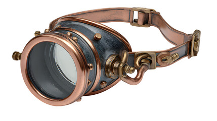 Obraz premium Intricate steampunk goggles crafted with aged copper and brass detailing for a unique, vintage industrial aesthetic isolated on white background 