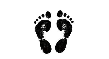 Black footprints on a transparent background, showing the impression of bare feet, isolated on transparent background