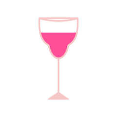 Wine glass with alcohol drink. Transparent stemware, goblet filled with alcoholic beverage. Party cocktail, vessel on stem for holiday toast. Flat vector illustration isolated on white background