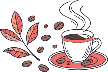 International Coffee Day Illustration with Coffee Beans and Cup. Creative International Coffee Day Artwork for Celebration. Coffee Cup and Beans Illustration for International Coffee Day