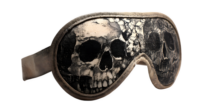 Striking skull-patterned sleep mask for a unique, bold statement in relaxation and style isolated on white background 