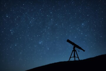 Silhouette Telescope Under Starry Sky on Hill &ndash; Astronomy Copy Space Background
