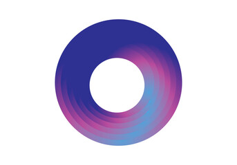Vector illustration of abstract rings or donuts with multicolored gradations, which form swirling and spiral patterns, creating a dynamic and modern visual effect.