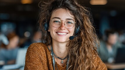 Friendly tech support agent with headset assisting customers remotely via live chat and video calls, representing efficient digital helpdesk solutions for modern businesses.