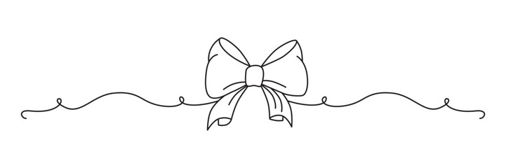 Hand drawn girly coquette bow ribbon banner. Editable stroke line. Vector stock illustration isolated on white background for design template birthday, wedding, Christmas card, invitation, sale
