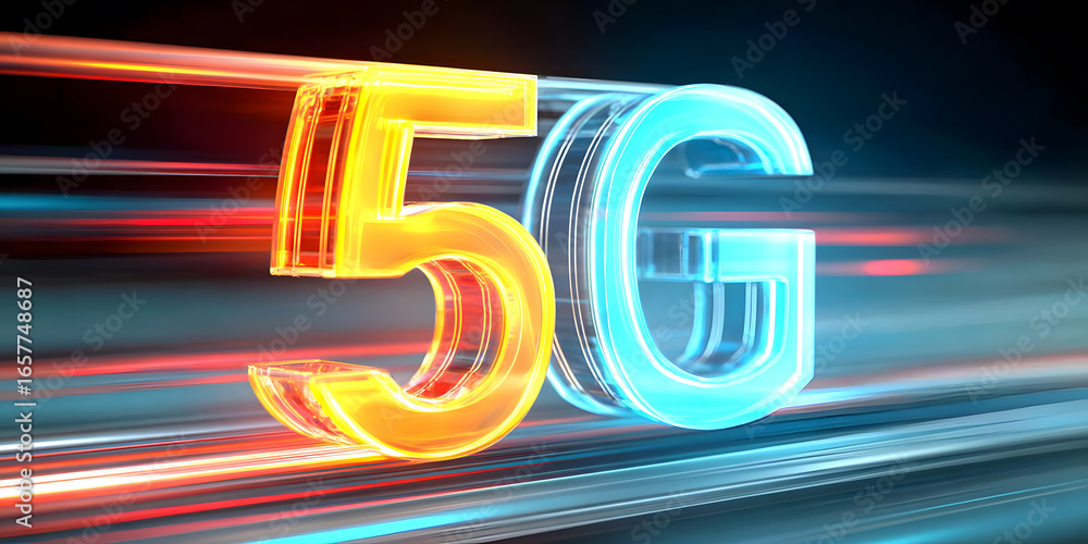 Poster dynamic 5g text with speedy light trails