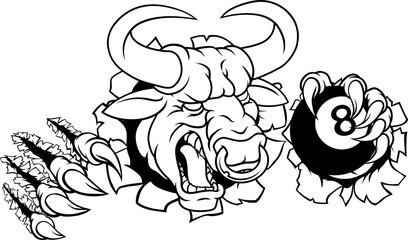 Bull Minotaur Longhorn Cow Pool Mascot Cartoon