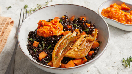 Beluga lentils with fennel and carrots