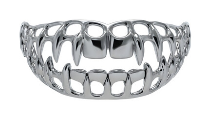 Bold silver vampire fangs grillz add edgy style to any look or fashion design isolated on white background 