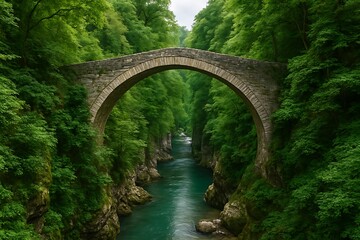 Discover Tranquility: Scenic Stone Bridge Over Emerald River for Nature Tourism and Adventure Campaigns