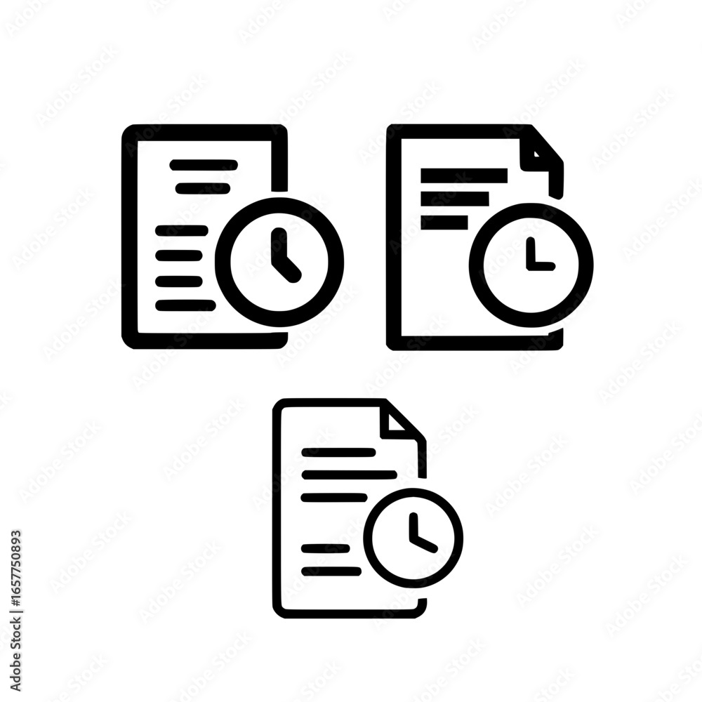Poster icon of document with clock symbol showing deadline reminder and time sensitive file concept