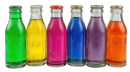 Row of colorful, glass bottles