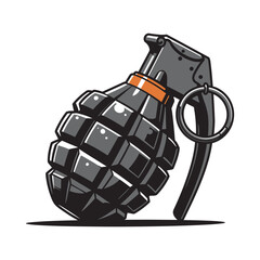 black and white silhouette of a grenade on a white background