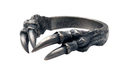 Striking silver dragon claw ring design captures fierce, edgy style for bold fashion statements isolated on white background 