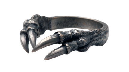 Striking silver dragon claw ring design captures fierce, edgy style for bold fashion statements isolated on white background 