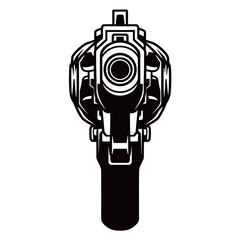 black and white silhouette of a revolver pistol on a white background