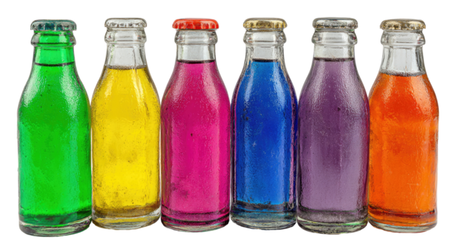 Row of colorful, glass bottles