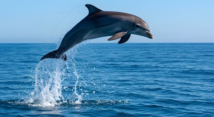 Fototapeta premium Dolphin leaping out of water ocean scene