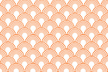 seamless pattern with circles, wave, scales, fan, dots texture on transparent background. Design for print, decor, wallpaper, wrapping paper, fabric, textile, etc. Orange color 