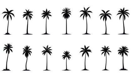 Fototapeta premium Collection of silhouetted palm trees on a white background