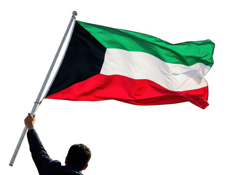 Kuwaiti flag waving on pole isolated on transparent background