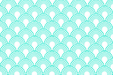 seamless pattern with blue turquoise waves dot, dots, circle, ornament, damask on transparent background. Design for wallpaper, textile, fabric, decor, print, card, packaging, etc.