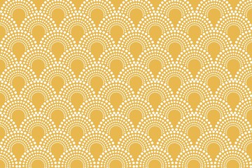 Gold background with texture motif, dot, art deco, sunrise, vintage retro sunrise, semicircles, circle, scale, fan, elegant, luxury, special. Design for wallpaper, print, decor, card, packaging, etc.