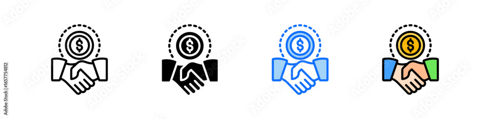 Poster closing the deal icon set multiple style collection