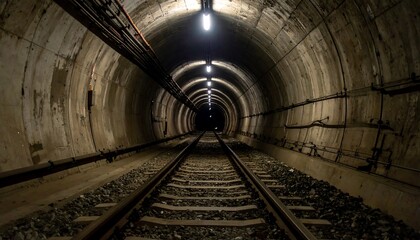 Railway Tunnel with Subtle Lighting from the Entrance