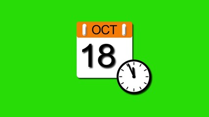 October 18 date calendar icon animation . calendar animation clean and green background. and stunning 4k animation.