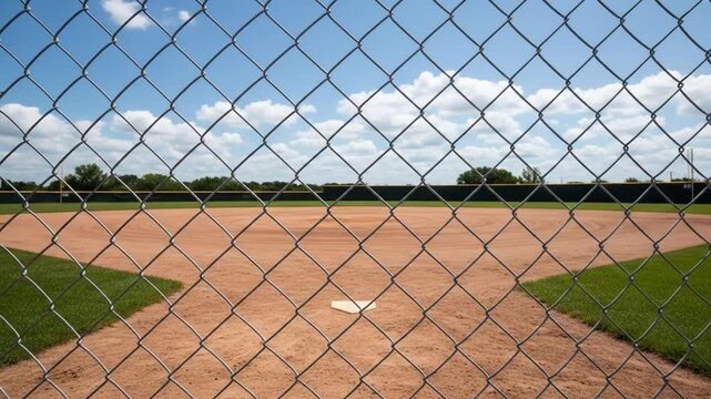 Baseball field behind chain link fence