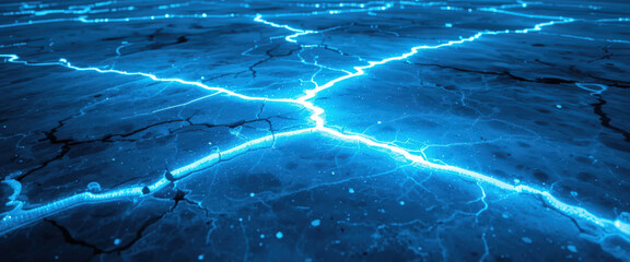 Electrifying blue lightning cracks abstract landscape digital art futuristic setting close-up view energy concept