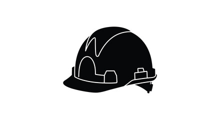 Black and white illustration of a construction hard hat with outline details silhouette