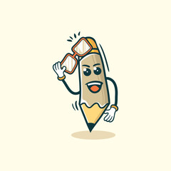 A Happy Pencil Character Wearing Glasses