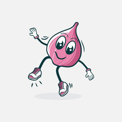 A happy red onion cartoon character joyfully dances