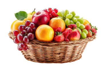 Colorful fruit basket brimming with apples, grapes, oranges, and berries
