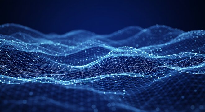 Abstract Blue Digital Network Waveform Data Flow Background