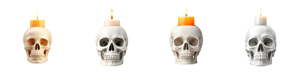 Obraz premium Skull Candles: Halloween Spooky Decorations with Burning Flames Isolated