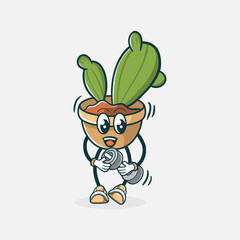 A potted cactus character weightlifting with dumbbells