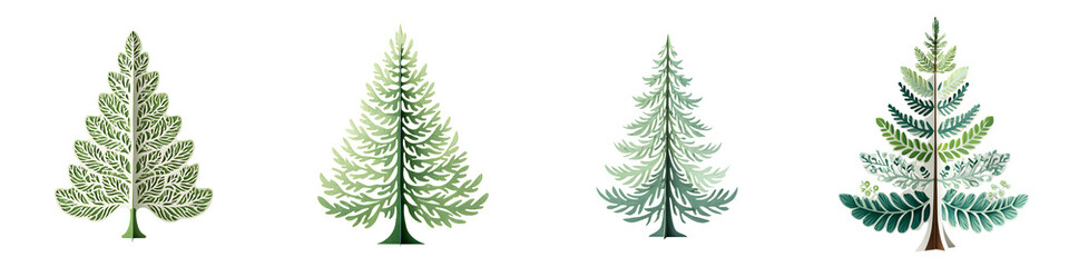 Obraz premium Stylized Evergreen Tree Collection: Minimalist Festive Illustrations