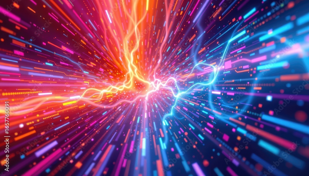 Poster colorful abstract light trails with dynamic motion in cosmic background for creative visual projects
