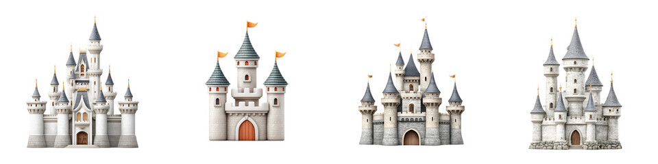 Fototapeta premium Watercolor Fairytale Castle Illustrations on White