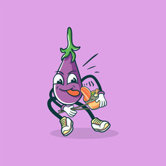 Eggplant Character Enjoying Delicious Asian Noodles