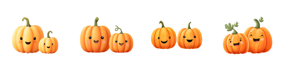 Cute Pumpkin Couple Illustrations on White Background